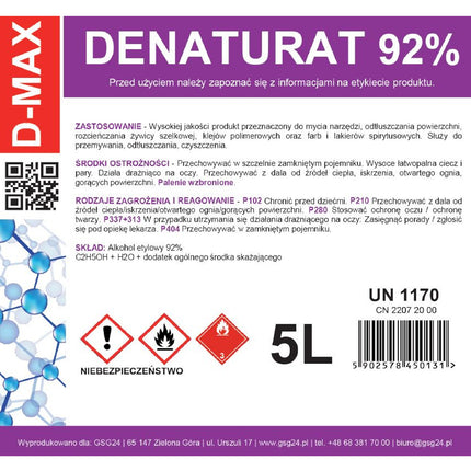 Denatured D-MAX 5L tainted alcohol