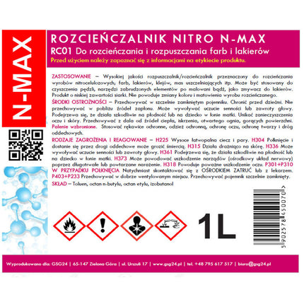Diluent solvent NITRO RC-01 N-MAX 1L