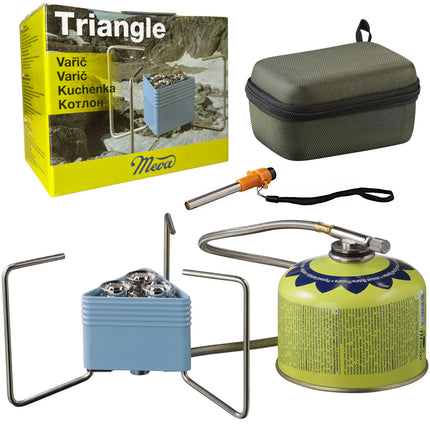 MEVA Tourist stove for TRIANGLE gas cartridges, 3 burners, 2.3 kW lighter