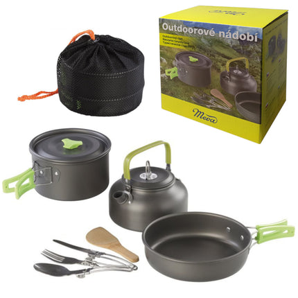MEVA Tourist camping utensils kettle pot frying pan cutlery SET for 2 people